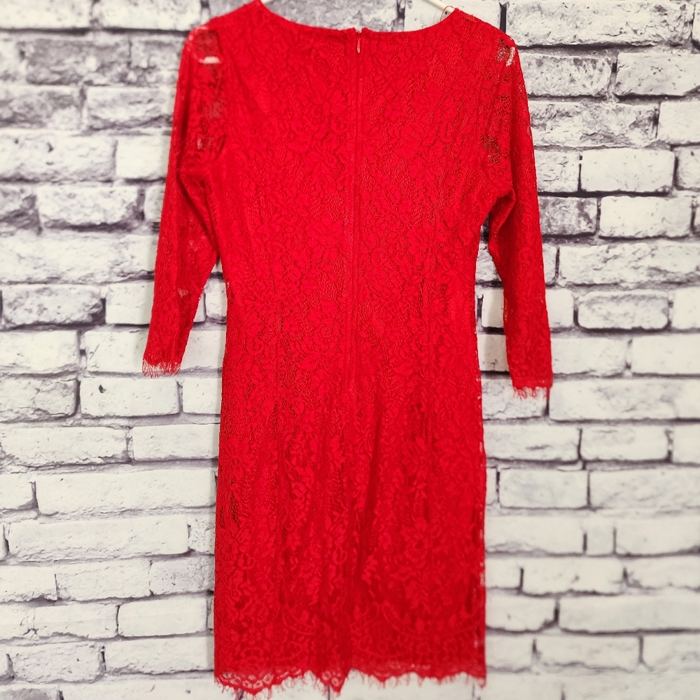Red Lace Overlay Long Sleeved Dress - S - Picture 6 of 8